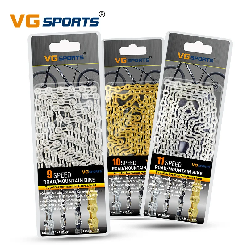 VG Sports 8 9 10 11 speed Bicycle chain silver half hollow bike chain mountain road bike full hollow chains ultralight 116L
VG Sports 8 9 10 11 speed Bicycle chain silver half hollow bike chain mountain road bike full hollow chains ultralight 116L