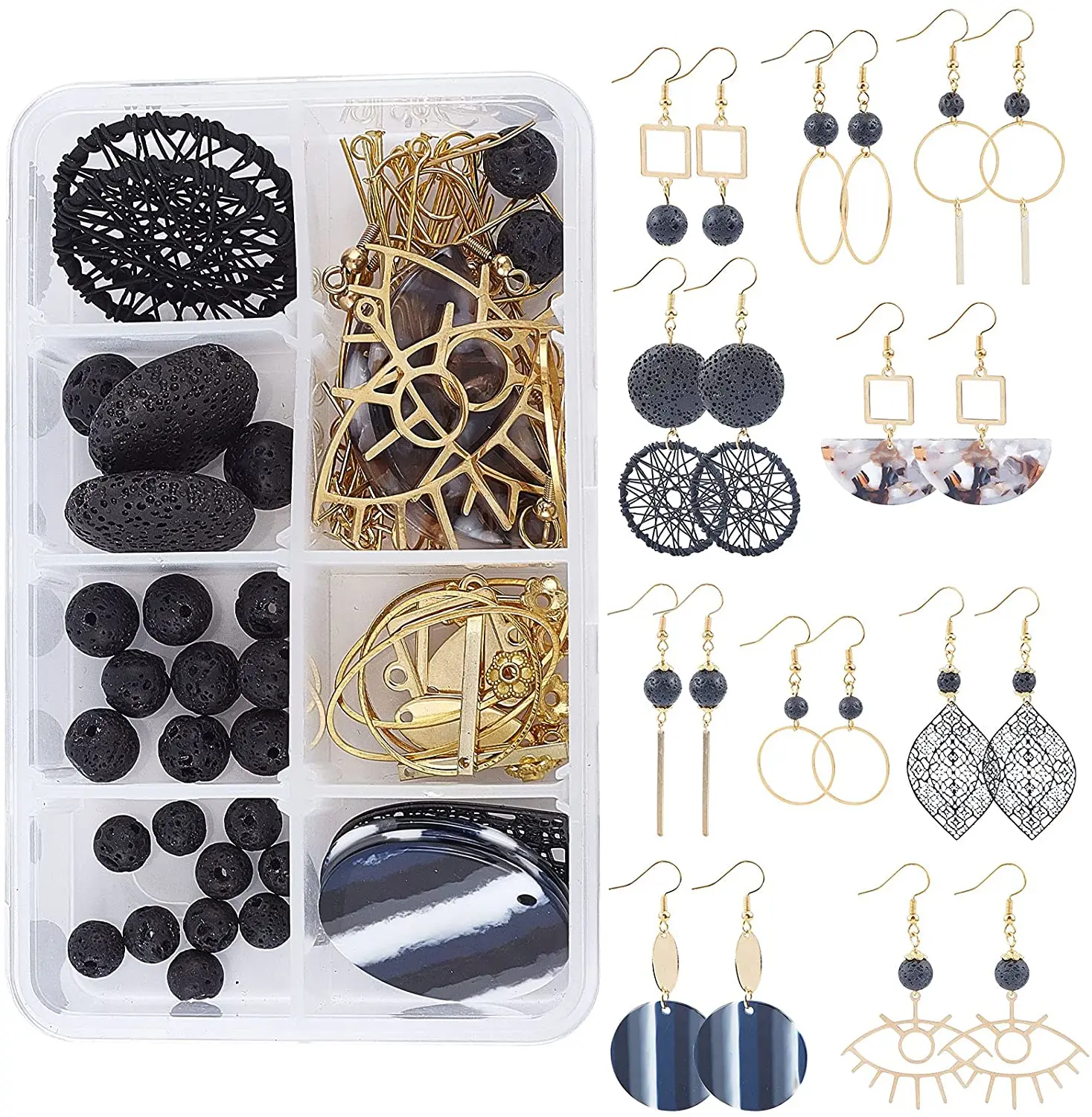 1 Box DIY 10 Pairs Black Theme Earring Making Starter Kits with Nature Lava Beads Geometric Mental Pendants Resin Charms
1 Box DIY 10 Pairs Black Theme Earring Making Starter Kits with Nature Lava Beads Geometric Mental Pendants Resin Charms