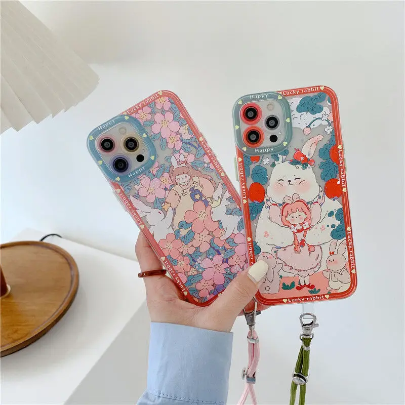 Cute Cartoon Rabbit Girl Flowers Hand Strap Phone Case for iPhone 13 12 11 Pro Max X XR XS 7 8 Plus Transparent Soft Cover Rope
Cute Cartoon Rabbit Girl Flowers Hand Strap Phone Case for iPhone 13 12 11 Pro Max X XR XS 7 8 Plus Transparent Soft Cover Rope