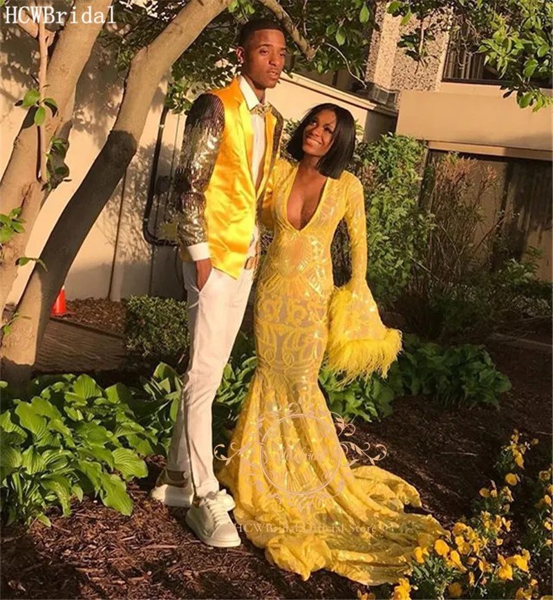 New Arrival Sparkly Yellow Long Sleeves African Evening Formal Dress Luxury Feather Sequin Mermaid Black Girl Graduation Dresses
New Arrival Sparkly Yellow Long Sleeves African Evening Formal Dress Luxury Feather Sequin Mermaid Black Girl Graduation Dresses