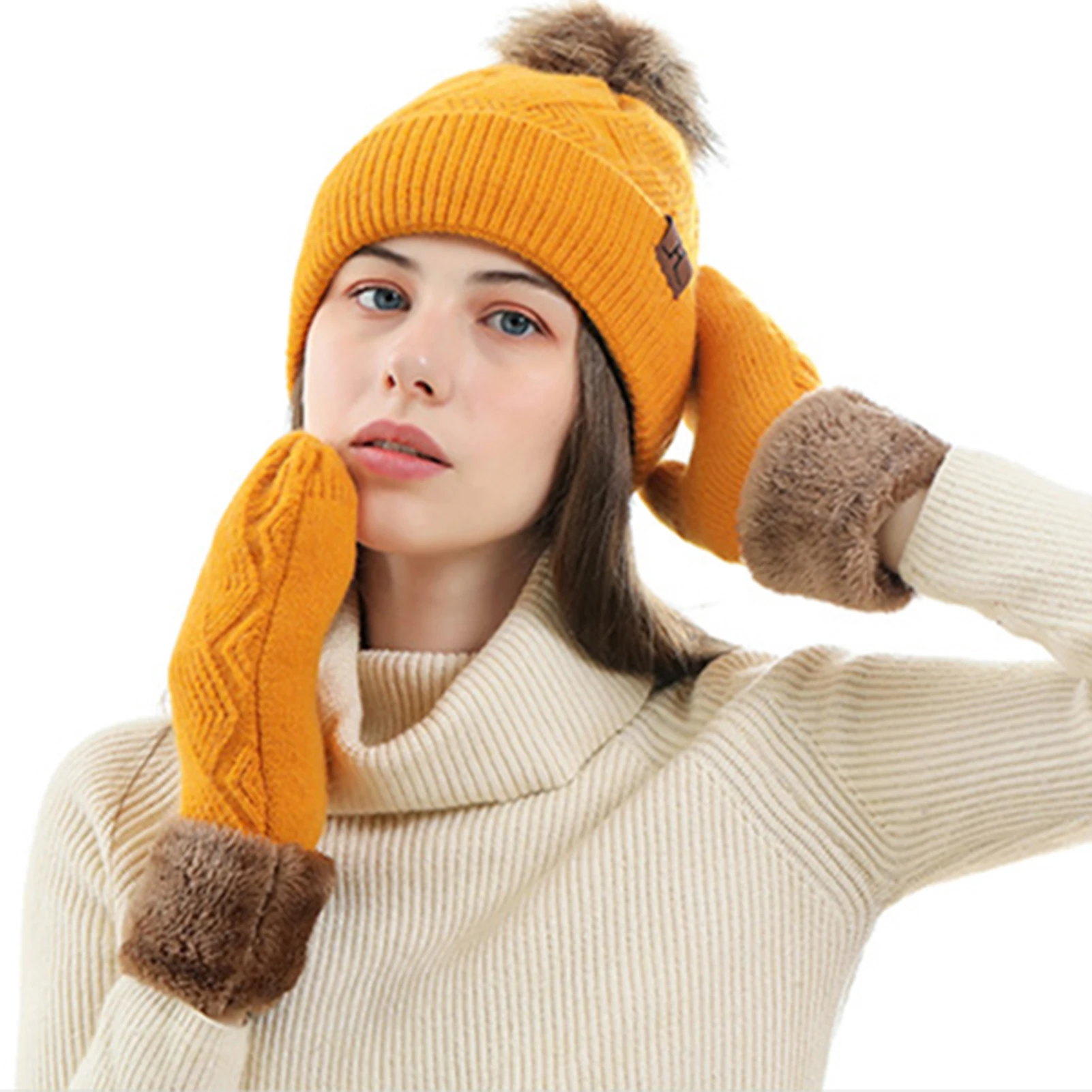 Women's hat Winter Warm Knitted Hat Pompom Beanie Plush Gloves Mittens Skiing Set Fashion Beanies Glove Sets Windproof 5 Colors
Women's hat Winter Warm Knitted Hat Pompom Beanie Plush Gloves Mittens Skiing Set Fashion Beanies Glove Sets Windproof 5 Colors