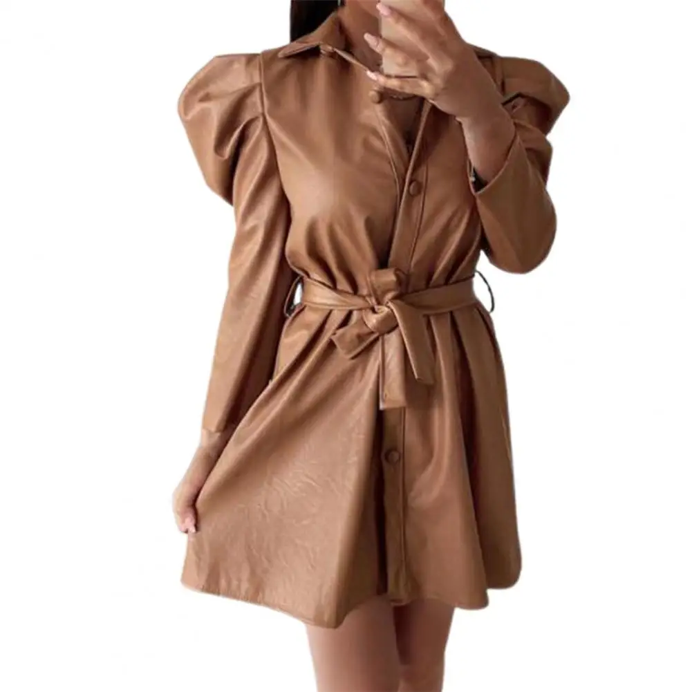 Faux Leather Dresses for Women 2022 Single-breasted Female Dress Pure Color Waist Tied Lace-up Lapel Mini Dress Party
Faux Leather Dresses for Women 2022 Single-breasted Female Dress Pure Color Waist Tied Lace-up Lapel Mini Dress Party