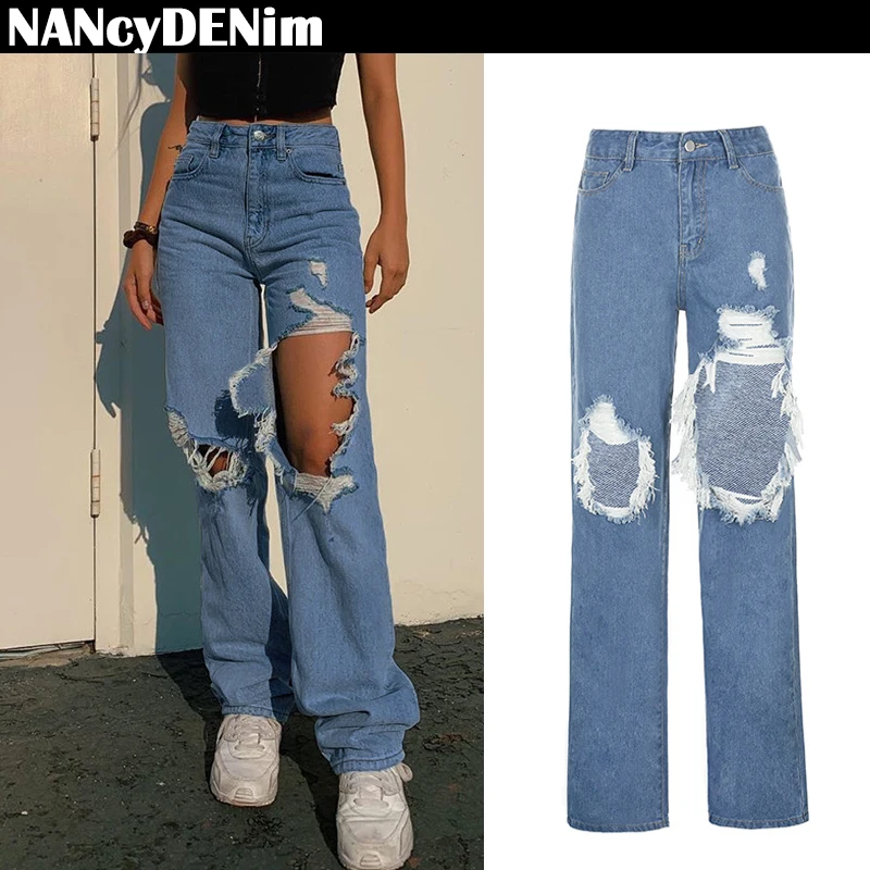 2021 Women Ripped Hole Straight Jeans High Waist Wash Casual Fashion e girl Vintage Street Denim Trousers Baggy Jean Mom Pants
2021 Women Ripped Hole Straight Jeans High Waist Wash Casual Fashion e girl Vintage Street Denim Trousers Baggy Jean Mom Pants