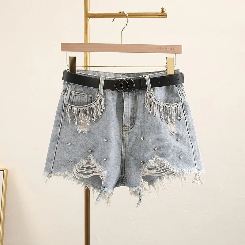 2020 Korean-Style Light Diamond Tassel Beaded Washed Burr Hole High Waist A-line Wide Leg Denim Shorts Women Harajuku Shorts
2020 Korean-Style Light Diamond Tassel Beaded Washed Burr Hole High Waist A-line Wide Leg Denim Shorts Women Harajuku Shorts