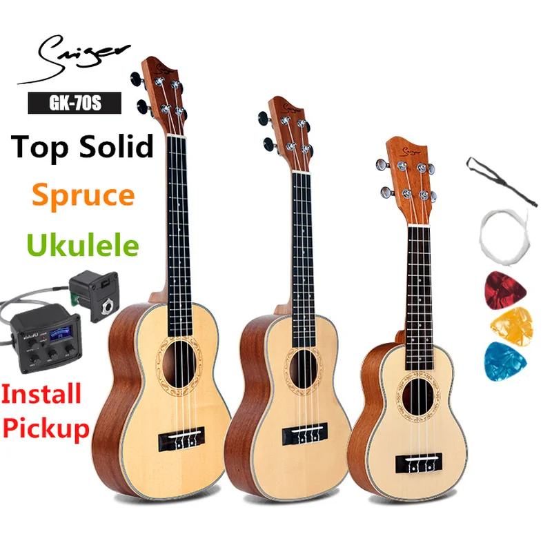 

Ukulele 21 24 26 Inches Solid Spruce Mini Electri Soprano Concert Tenor Acoustic Guitars 4 Strings Ukelele Pickup Travel Guitar