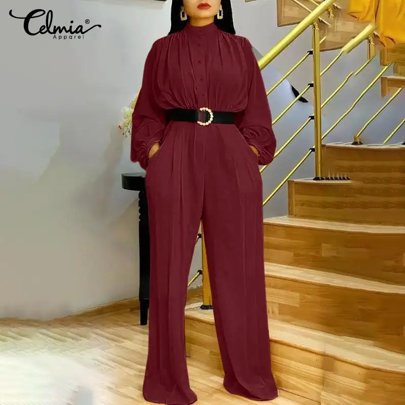 Casual Loose Stand Collar Jumpsuits Women's Elegant Long Lantern Sleeve Buttons Overalls Celmia 2021 Fashion Wide Leg Long Pants
Casual Loose Stand Collar Jumpsuits Women's Elegant Long Lantern Sleeve Buttons Overalls Celmia 2021 Fashion Wide Leg Long Pants