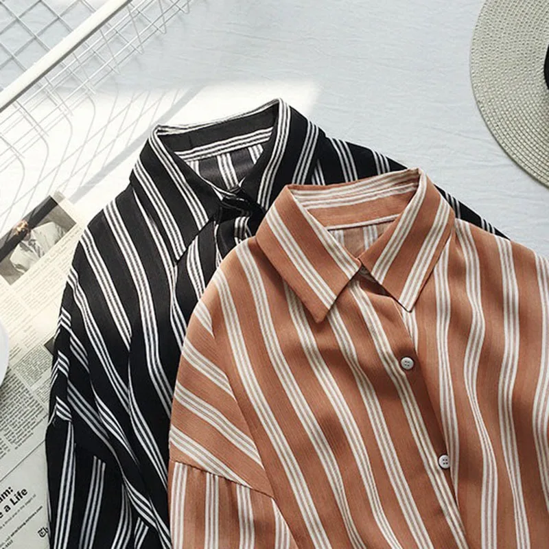 Blouse Ladies Lapel Shirt Tops Korean Loose Blusas Mujer Women Casual Striped Long Sleeve Blouses 
Blouse Ladies Lapel Shirt Tops Korean Loose Blusas Mujer Women Casual Striped Long Sleeve Blouses