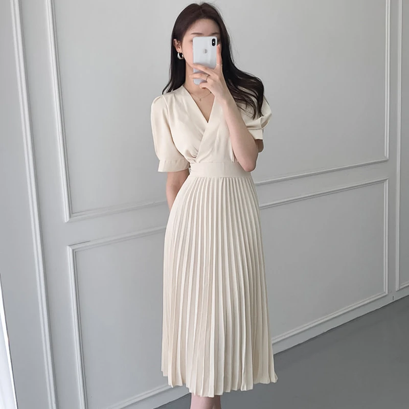 High Quality New Women Summer Clothes Elegant V-Neck Slim Office Lady Casual A-Line Bandge Pleated Dress Vestidos
High Quality New Women Summer Clothes Elegant V-Neck Slim Office Lady Casual A-Line Bandge Pleated Dress Vestidos