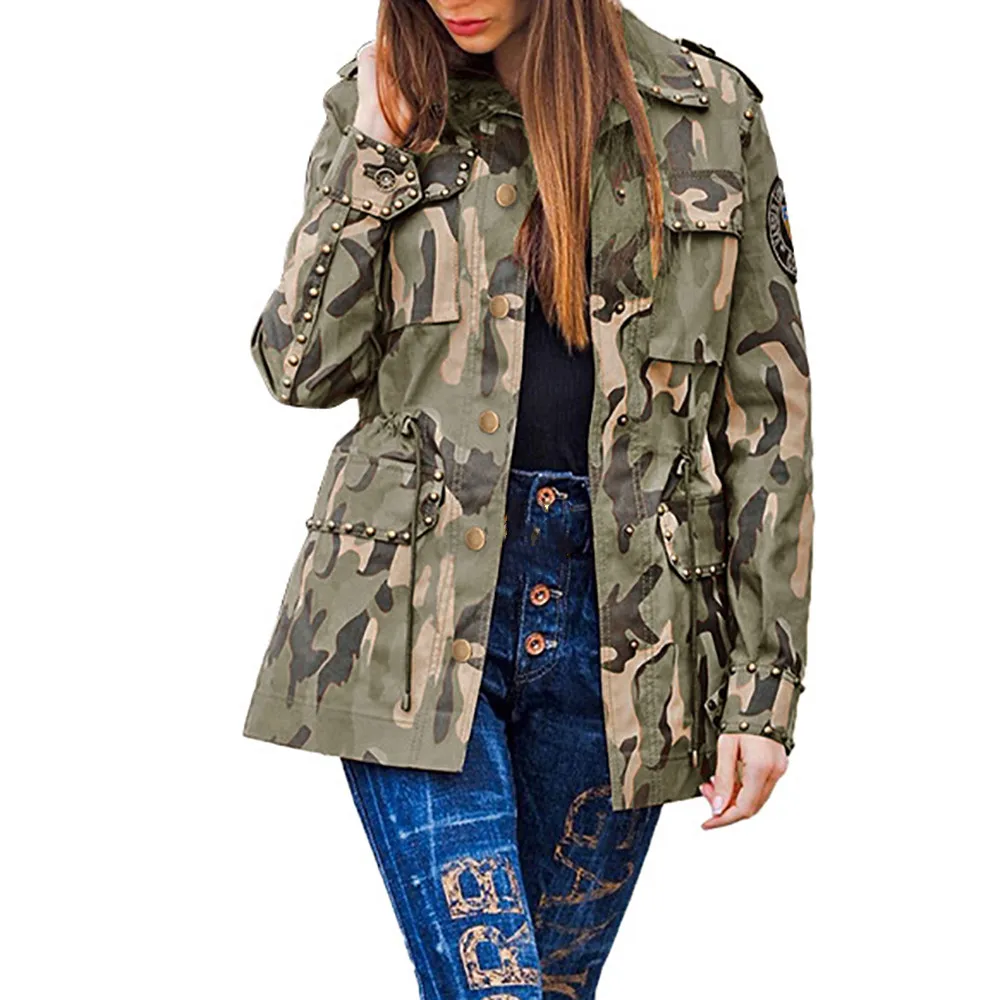 Autumn Women Camouflage Jacket Women Rivets Affixing Pockets Drawstring Cool Baseball Jackets Female Long Sleeves Casual Jackets
Autumn Women Camouflage Jacket Women Rivets Affixing Pockets Drawstring Cool Baseball Jackets Female Long Sleeves Casual Jackets