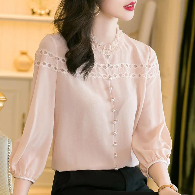 Women Spring Autumn Style Chiffon Blouses Shirts Lady Casual Three Quarter Sleeve Stand Collar Blusas Tops DF3764
Women Spring Autumn Style Chiffon Blouses Shirts Lady Casual Three Quarter Sleeve Stand Collar Blusas Tops DF3764