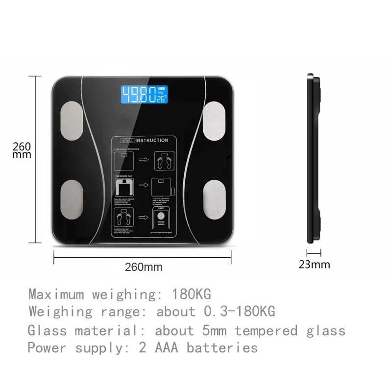 Fashion Bluetooth Body Fat Scale Smart Electronic BMI Composition Analyzer 2021 Hot Selling Precision Bathroom Black Scales
Fashion Bluetooth Body Fat Scale Smart Electronic BMI Composition Analyzer 2021 Hot Selling Precision Bathroom Black Scales