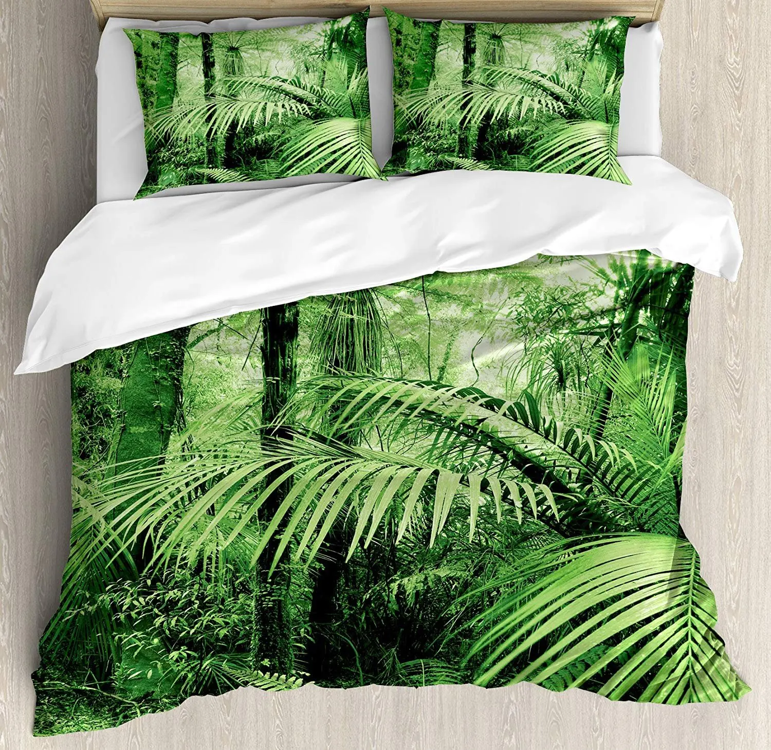 

Rainforest Bedding Set Palm Trees and Exotic Plants in Tropical Jungle Wild Nature Zen Illustration Duvet Cover Pillowcase