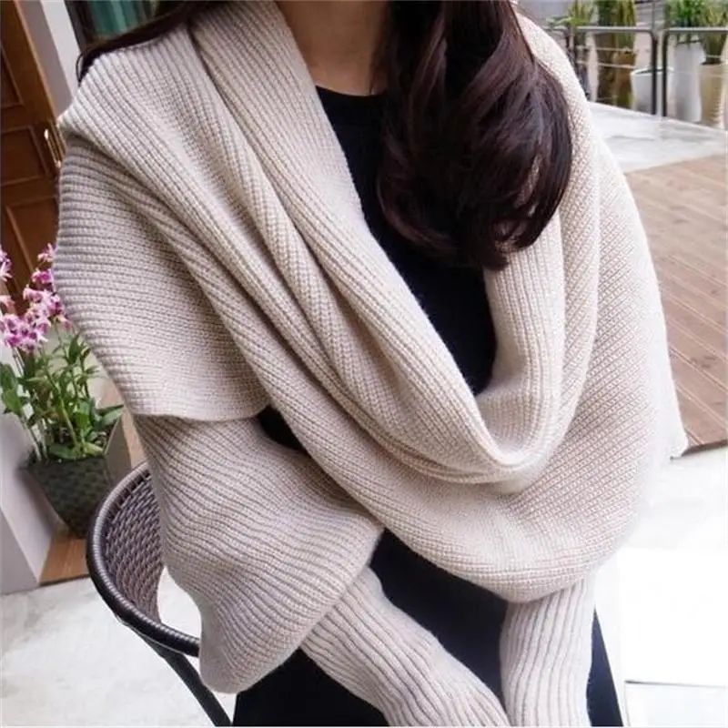 European style Winter women long scarf with sleeves wool knitted scarves for women Thick Warm Casual Shawl High quality
European style Winter women long scarf with sleeves wool knitted scarves for women Thick Warm Casual Shawl High quality