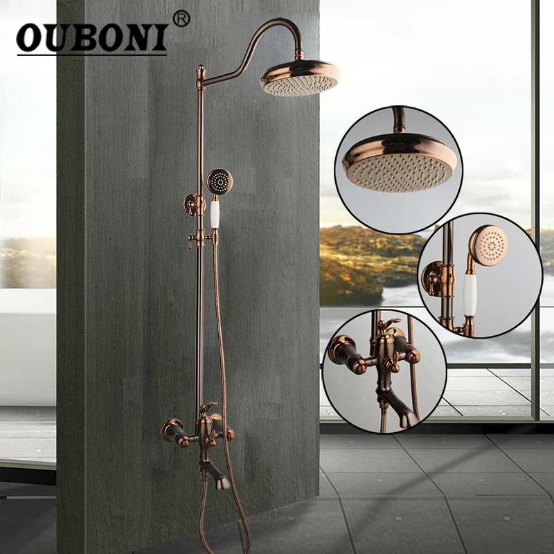 OUBONI Luxury Rose Golden Shower Faucet Set Bathroom Solid Brass Handle Bathtub Mixer Rainfall Hand Shower & Spray Shower Facuet
OUBONI Luxury Rose Golden Shower Faucet Set Bathroom Solid Brass Handle Bathtub Mixer Rainfall Hand Shower & Spray Shower Facuet