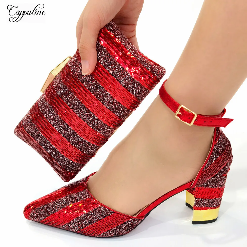 Luxury Red Woman Pumps And Bag Set With Sequins African Fashion Ladies High Heels Shoes Handbag Match Clutch CR670 Height 7.8CM
Luxury Red Woman Pumps And Bag Set With Sequins African Fashion Ladies High Heels Shoes Handbag Match Clutch CR670 Height 7.8CM