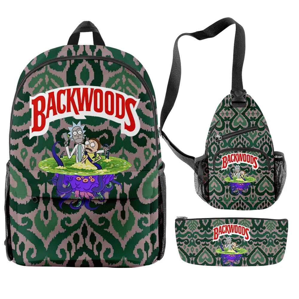 

Weysfor Fashion Rick Morty Cartoon BACKWOODS Print Backpack Casual Women Men Graphic Daily Bag Cosplay Mochila Travel Schoolbag