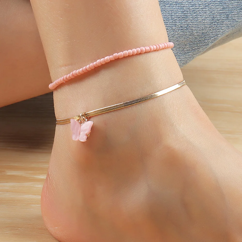 2Pcs/Lot Bohemian Female Anklets Pink Grain Beads Match Golden Snake Chain Jewelry Beach Casual Women Friendship Accessories
2Pcs/Lot Bohemian Female Anklets Pink Grain Beads Match Golden Snake Chain Jewelry Beach Casual Women Friendship Accessories