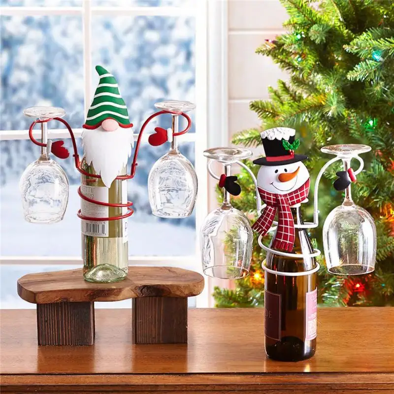 

Christmas Gift Home Kitchen Snowman Santa Claus Countertop Wine Glass Holder Merry Christmas Wine Bottle Rack Goblet Holder