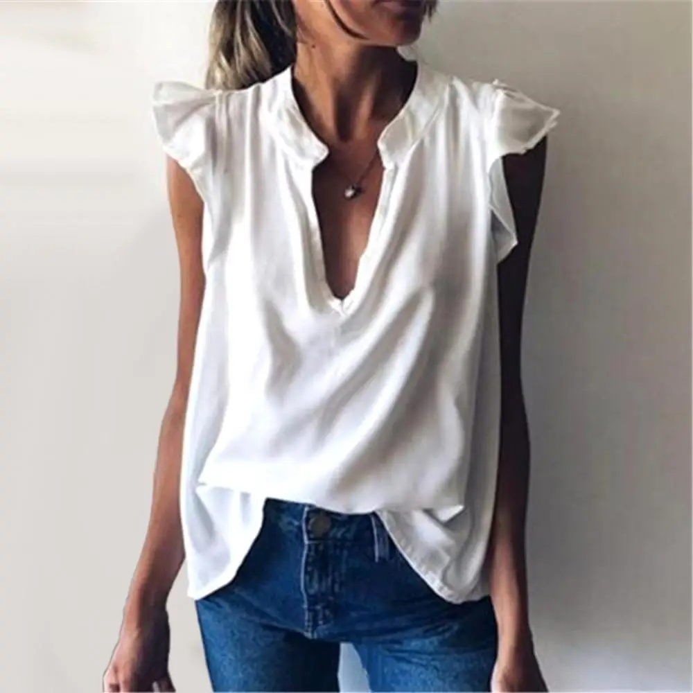 Spring Summer New Sleeveless Women Fashion Solid Color V Neck Short Ruffled Sleeve Loose T-shirt Blouse Oversized Tops 2021
Spring Summer New Sleeveless Women Fashion Solid Color V Neck Short Ruffled Sleeve Loose T-shirt Blouse Oversized Tops 2021