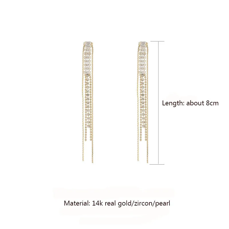 Luxury 14K Real Gold Inlaid Zircon Long Tassel Earrings for Woman Bride Wedding Exquisite Earrings Temperament Pendant Jewelry
Luxury 14K Real Gold Inlaid Zircon Long Tassel Earrings for Woman Bride Wedding Exquisite Earrings Temperament Pendant Jewelry