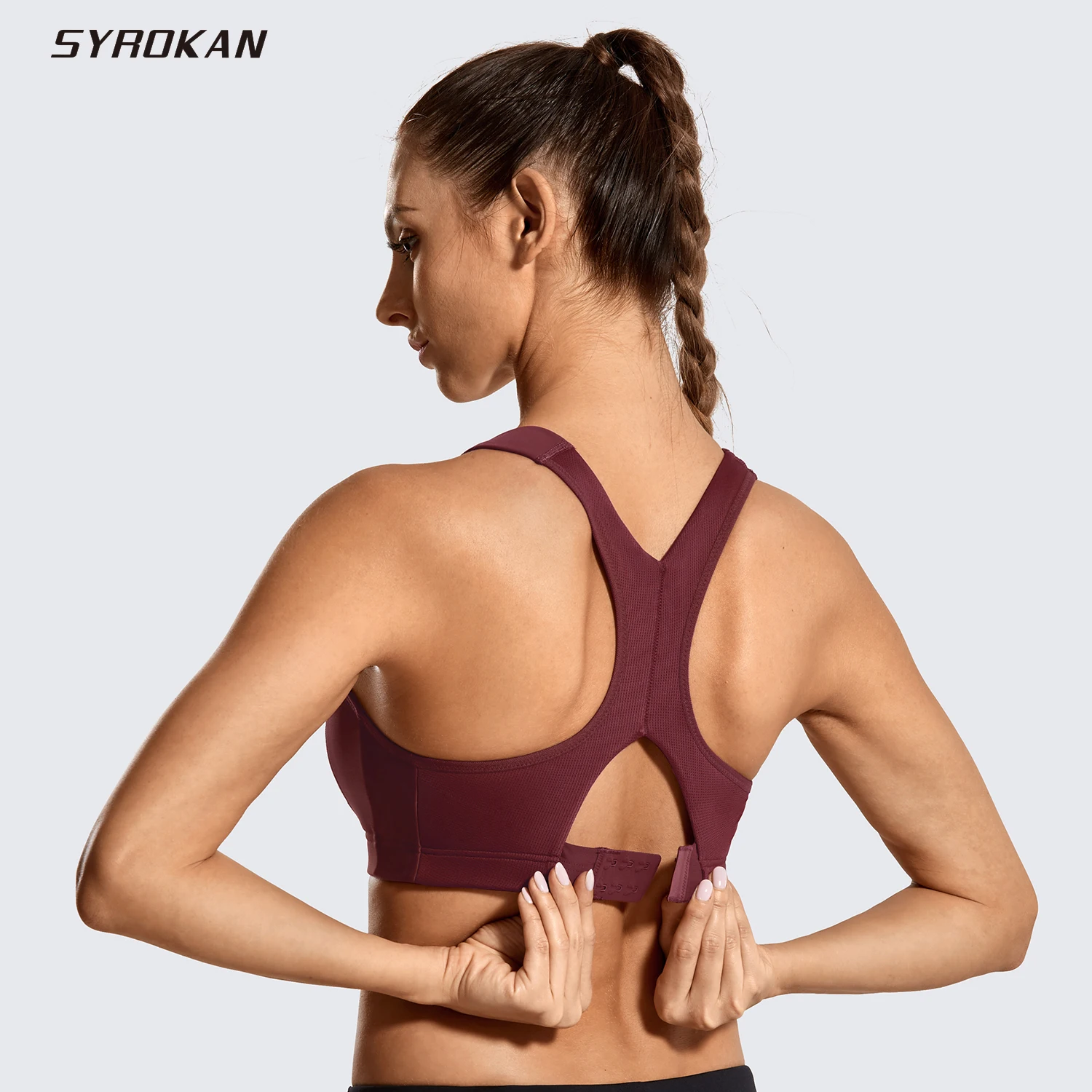 

SYROKAN Women's Front Adjustable Lightly Padded Wirefree Racerback High Impact Sports Bra