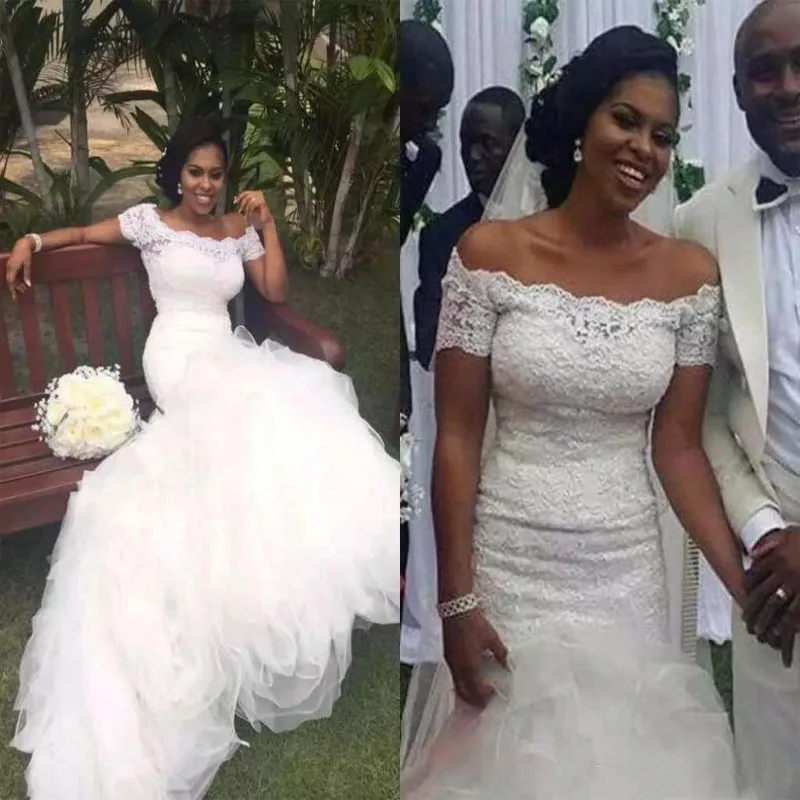 African Mermaid Wedding Dress Off The Shoulder Sweep Train Long Garden Bridal Gown Plus Size Custom Made
African Mermaid Wedding Dress Off The Shoulder Sweep Train Long Garden Bridal Gown Plus Size Custom Made