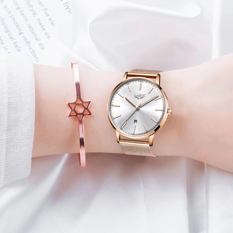 Часы женские с сетчатым ремешком водонепроницаемые под розовое золото 2020 |