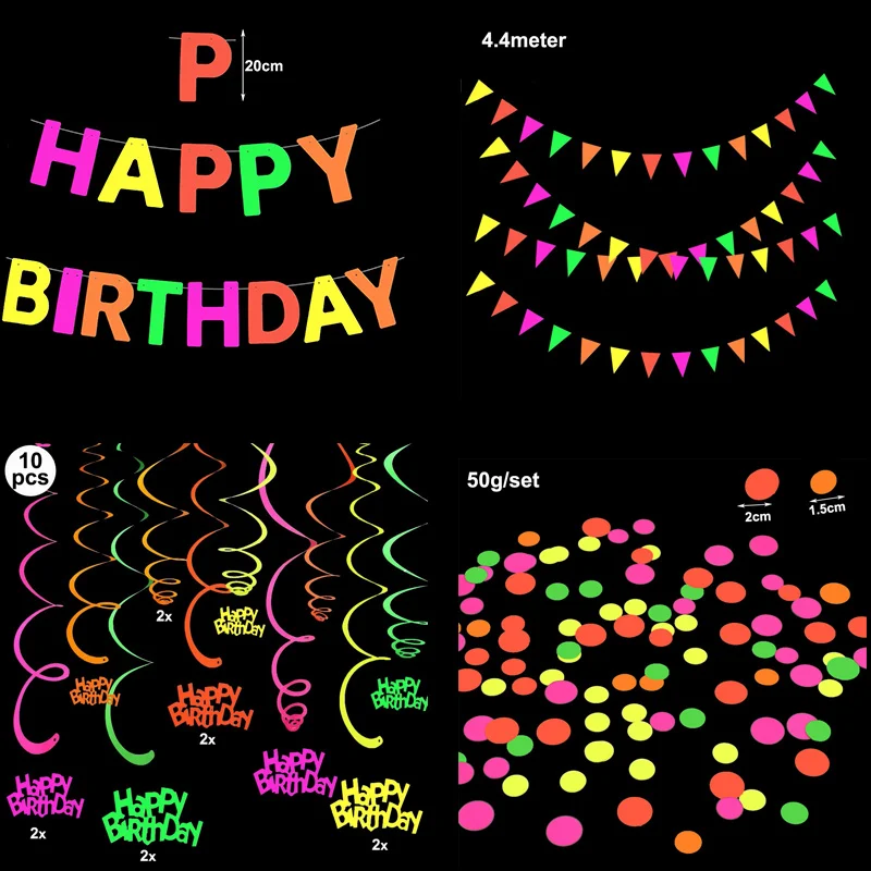 Neon Decoration Glow in the UV Party Shines Evening Accessories Luminous Happy Birthday Banner Black Light Bright Hanging 
Neon Decoration Glow in the UV Party Shines Evening Accessories Luminous Happy Birthday Banner Black Light Bright Hanging