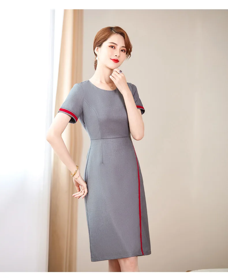 summer women's hip skirt stand collar navy blue work skirt professional short sleeve stewardess dress elastic dress office skirt
summer women's hip skirt stand collar navy blue work skirt professional short sleeve stewardess dress elastic dress office skirt