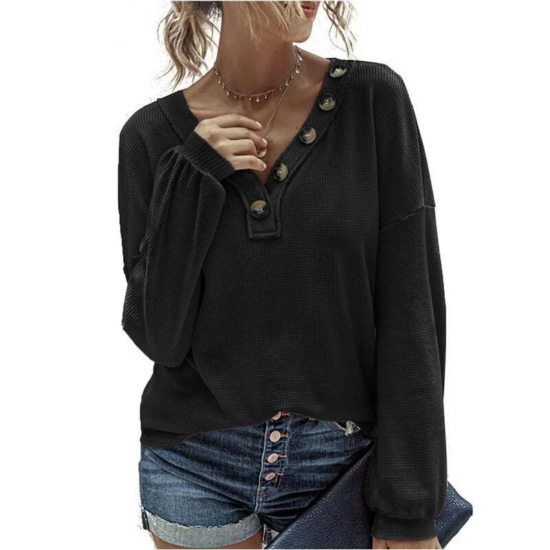 Women Long Sleeve Button Decoration Pullover Knitwear Autumn Winter Solid Color V-Neck Knitted Shirt Ladies Loose Tee Tops
Women Long Sleeve Button Decoration Pullover Knitwear Autumn Winter Solid Color V-Neck Knitted Shirt Ladies Loose Tee Tops