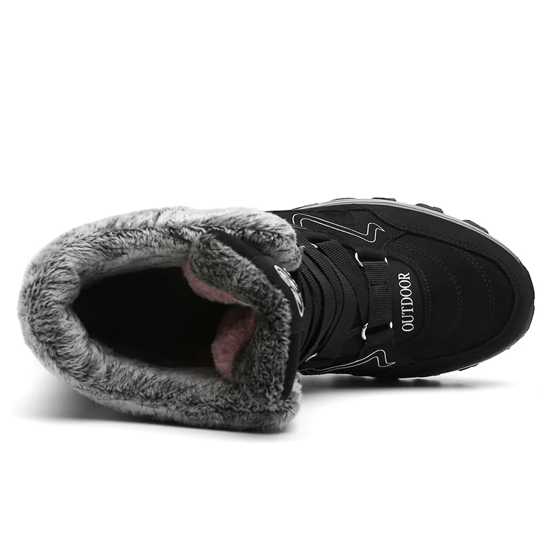 Черные Теплые зимние мужские ботинки замшевые кожаные для снега Мужская зимняя