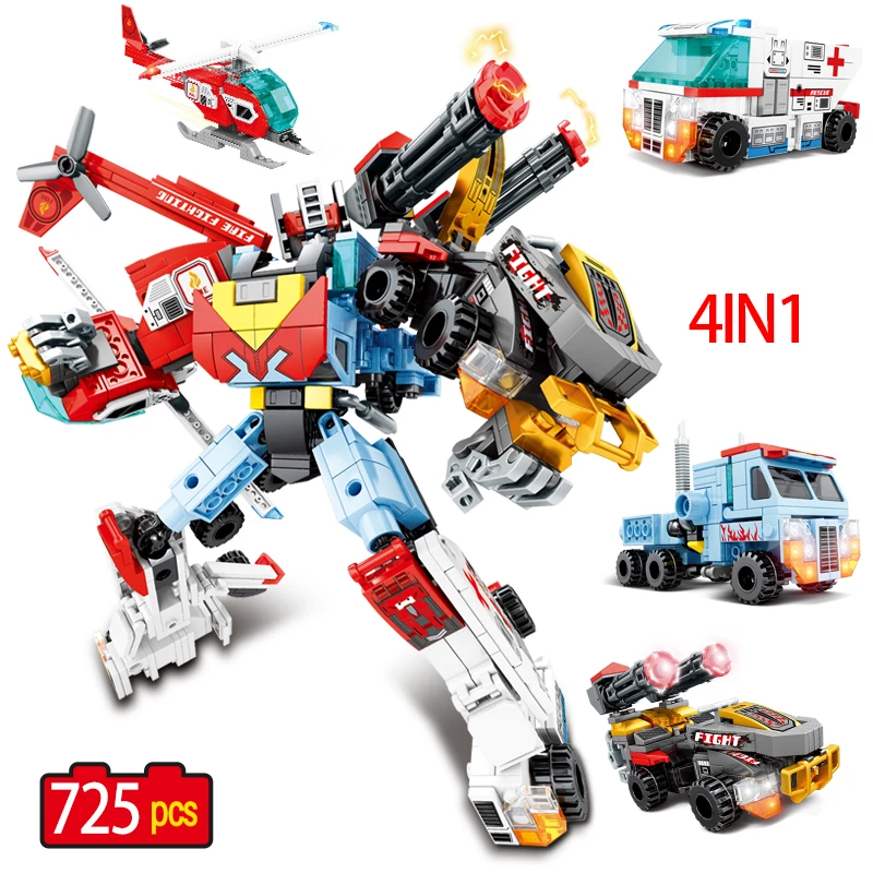 725pcs 4 In1 City Deformed Robot Warrior Building Blocks Helicopter Ambulance Car Tanks Bricks Toys For Kids Gifts
725pcs 4 In1 City Deformed Robot Warrior Building Blocks Helicopter Ambulance Car Tanks Bricks Toys For Kids Gifts