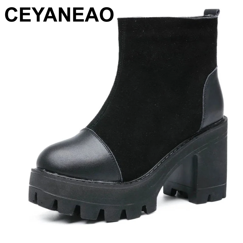 CEYANEAO Fashion Autumn Winter Cow Suede Ankle Boots Women Genuine Leather Black Platform Boots For Women Warm Thick Heel Shoes
CEYANEAO Fashion Autumn Winter Cow Suede Ankle Boots Women Genuine Leather Black Platform Boots For Women Warm Thick Heel Shoes
