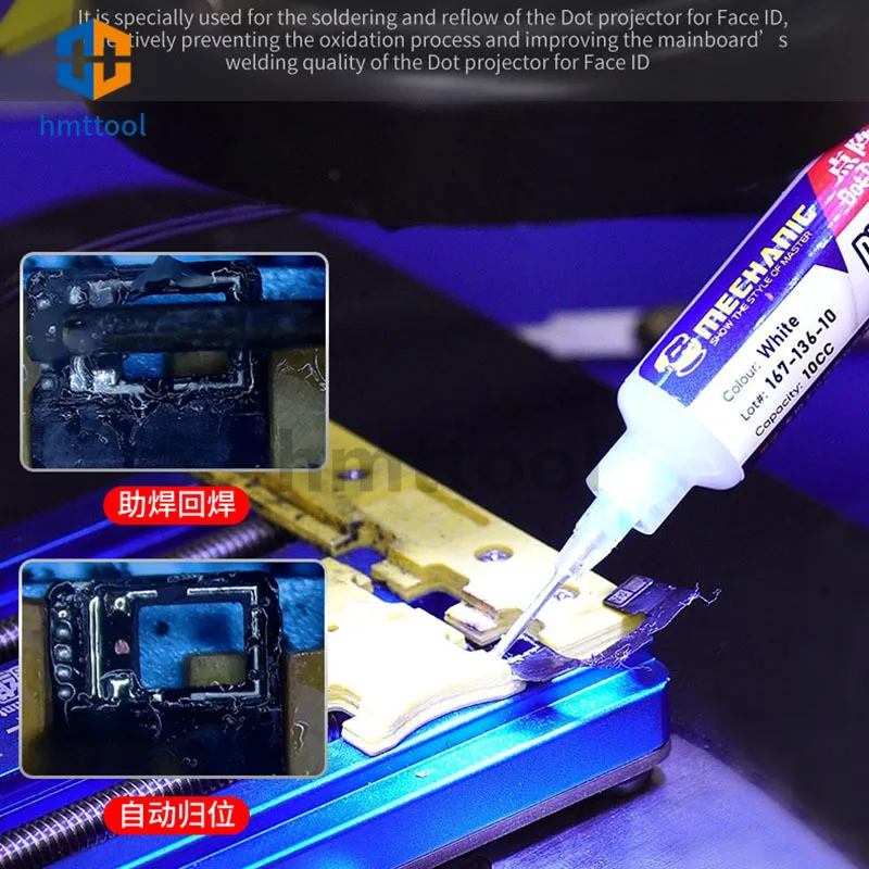 MECHANIC DW136 Dot Projector Lead-Free Halogen-Free Solder Flux Face ID Flux Paste Reflow of Dot Matrix Mainboards Welding Tools
MECHANIC DW136 Dot Projector Lead-Free Halogen-Free Solder Flux Face ID Flux Paste Reflow of Dot Matrix Mainboards Welding Tools