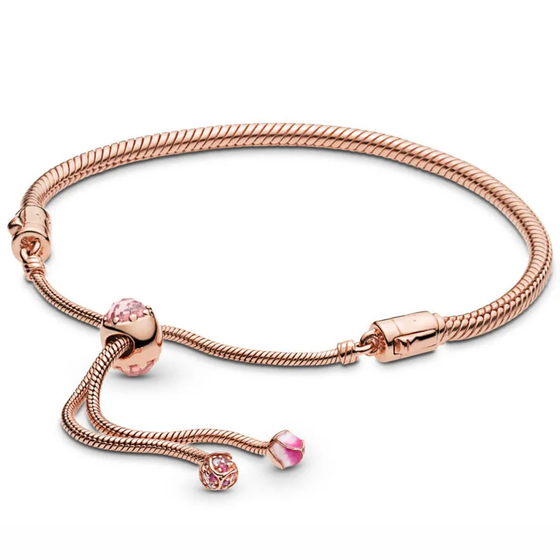 Original Rose Gold Peach Blossom Sliding Clasp Adjust Bracelet Fit pandora 925 Sterling Silver Bangle Bead Charm DIY Jewelry
Original Rose Gold Peach Blossom Sliding Clasp Adjust Bracelet Fit pandora 925 Sterling Silver Bangle Bead Charm DIY Jewelry