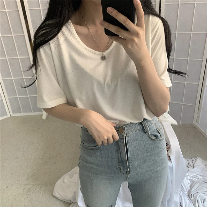 2021 Summer New Short-sleeved T-shirt Women 's Solid Color Bottoming Shirt Loose All -match T-shirt Top Tide
2021 Summer New Short-sleeved T-shirt Women 's Solid Color Bottoming Shirt Loose All -match T-shirt Top Tide