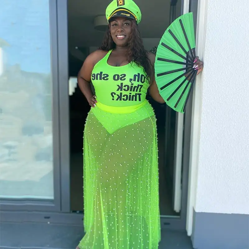 Summer Sexy Two Piece Set Women Sleeveless Bodycon Bodysuit Transparent Mesh Skirt Set Plus Size Sets Wholesale Dropshipping
Summer Sexy Two Piece Set Women Sleeveless Bodycon Bodysuit Transparent Mesh Skirt Set Plus Size Sets Wholesale Dropshipping