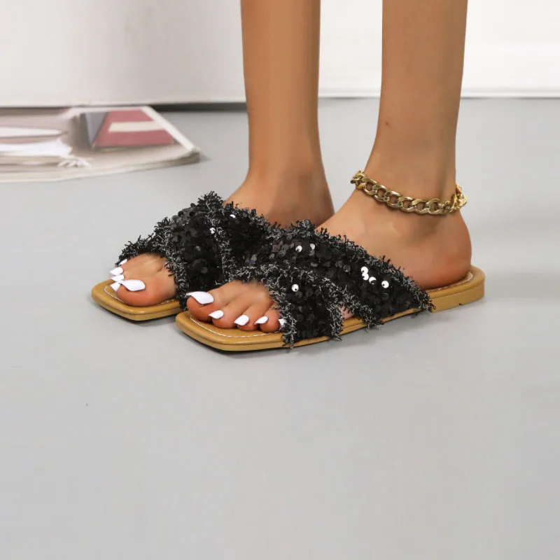 Шлепанцы женские нескользящие, однотонные модные туфли на плоской подошве, с блестками, простые уличные повседневные туфли с открытым носк...
Шлепанцы женские нескользящие, однотонные модные туфли на плоской подошве, с блестками, простые уличные повседневные туфли с открытым носк...