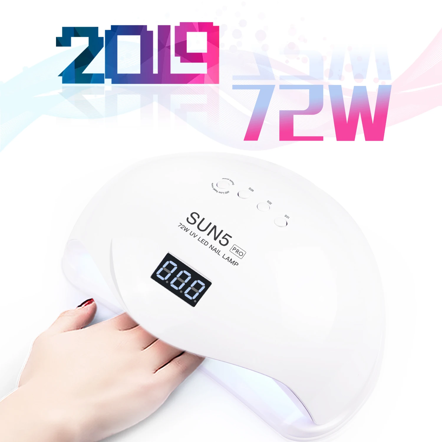 УФ лампа SUN5 PRO 72 Вт светодиодная для сушки ногтей гель лака с нижним таймером ЖК