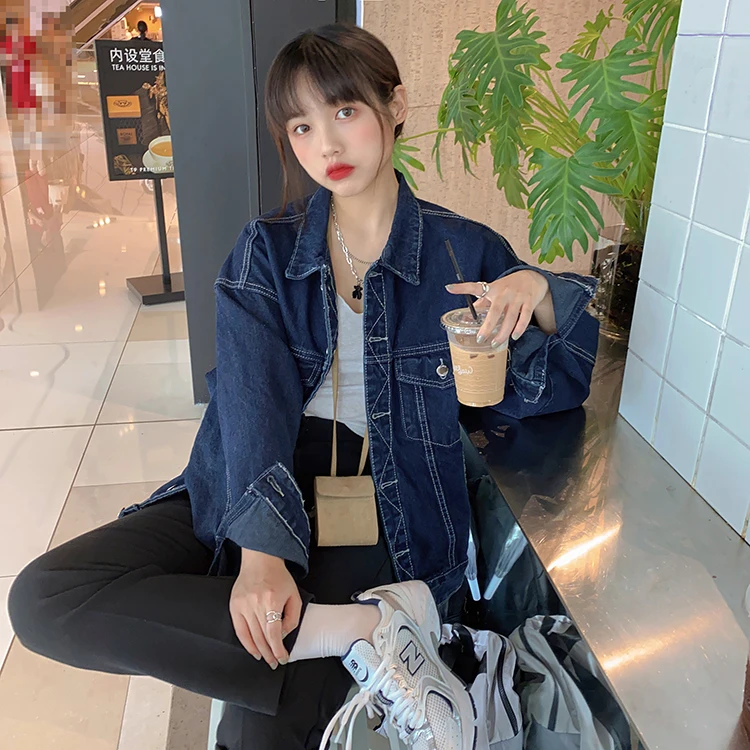 preppy style Bomber Jacket Basic Coats womens blue Jeans Jacket Women loose vintage Denim Jacket Femme 2021 
preppy style Bomber Jacket Basic Coats womens blue Jeans Jacket Women loose vintage Denim Jacket Femme 2021