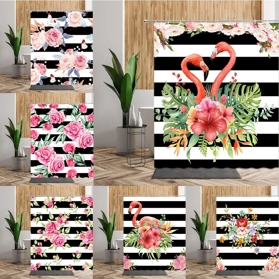 Занавески для душа с фламинго, бабочкой, розой и цветами для ванной комнаты, черные, белые, полосатые, креативные водонепроницаемые занавеск...
Занавески для душа с фламинго, бабочкой, розой и цветами для ванной комнаты, черные, белые, полосатые, креативные водонепроницаемые занавеск...