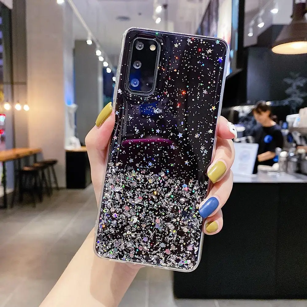 Мягкий Блестящий Прозрачный чехол со звездами для телефона Samsung galaxy S21 NOTE 20 10 S8 S9 A51