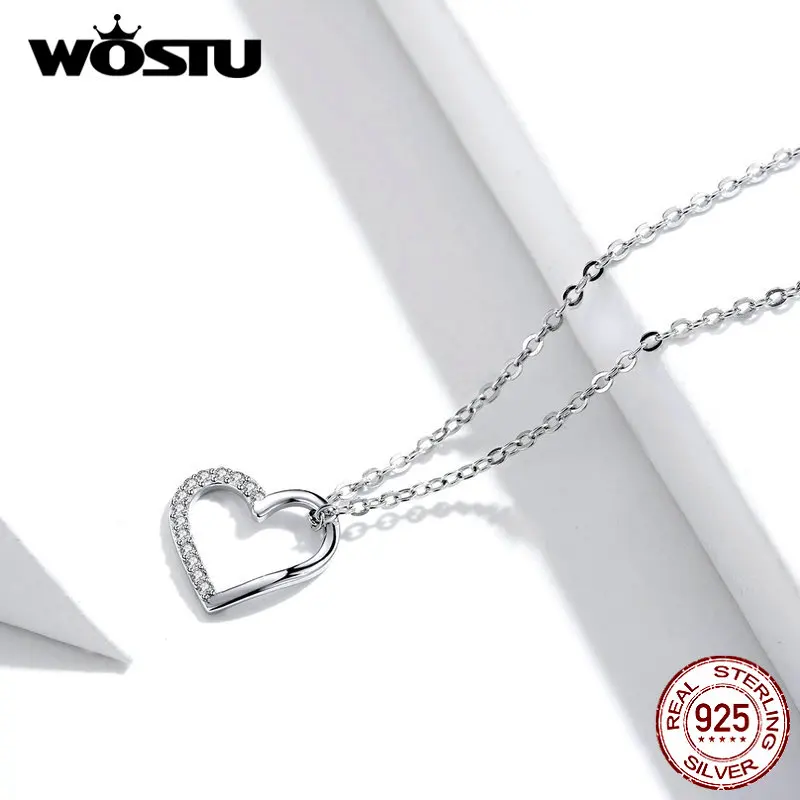 WOSTU 100% Real 925 Sterling Silver The Shape Of Love Heart Necklace Mean Forever For Women Making Fashion Jewelry BKN347 | Украшения и