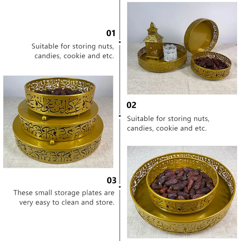 1 Set 3Pcs Muslim Service Plates Eid Party Storage Plates Iron Trays (Golden)
1 Set 3Pcs Muslim Service Plates Eid Party Storage Plates Iron Trays (Golden)