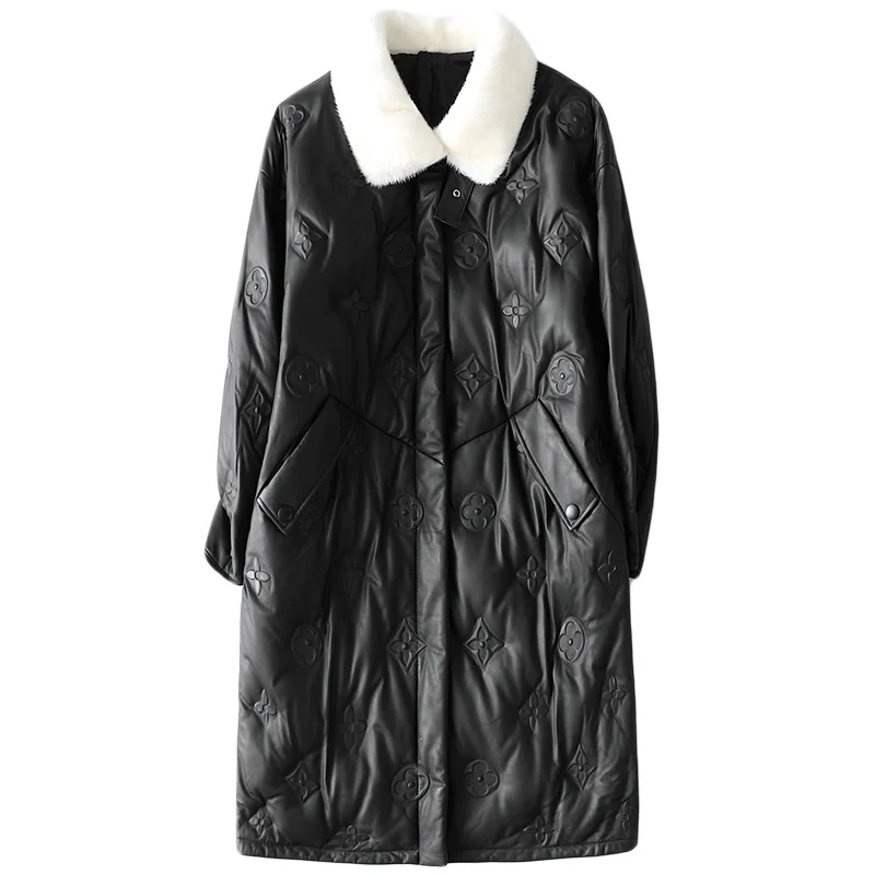 Autumn Winter 2021 Fashion New Mink Collar Leather Down Soft Jacket Women's Loose Long Black Printed Thick Warm Coat High-end
Autumn Winter 2021 Fashion New Mink Collar Leather Down Soft Jacket Women's Loose Long Black Printed Thick Warm Coat High-end