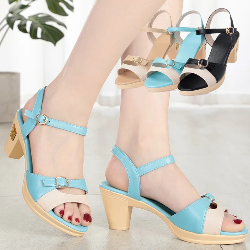 Summer new women's sandals leather middle heel color matching sandals children's Korean version simple fashion THICK HEEL
Summer new women's sandals leather middle heel color matching sandals children's Korean version simple fashion THICK HEEL