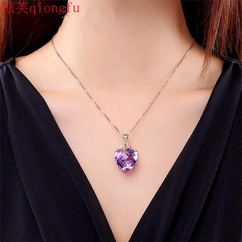 Qiongfu Heart-shaped Amethyst Pendant Electroplated 18K Rose Gold Gemstone Natural Purple Diamond Necklace Female Clavicle Chain
Qiongfu Heart-shaped Amethyst Pendant Electroplated 18K Rose Gold Gemstone Natural Purple Diamond Necklace Female Clavicle Chain