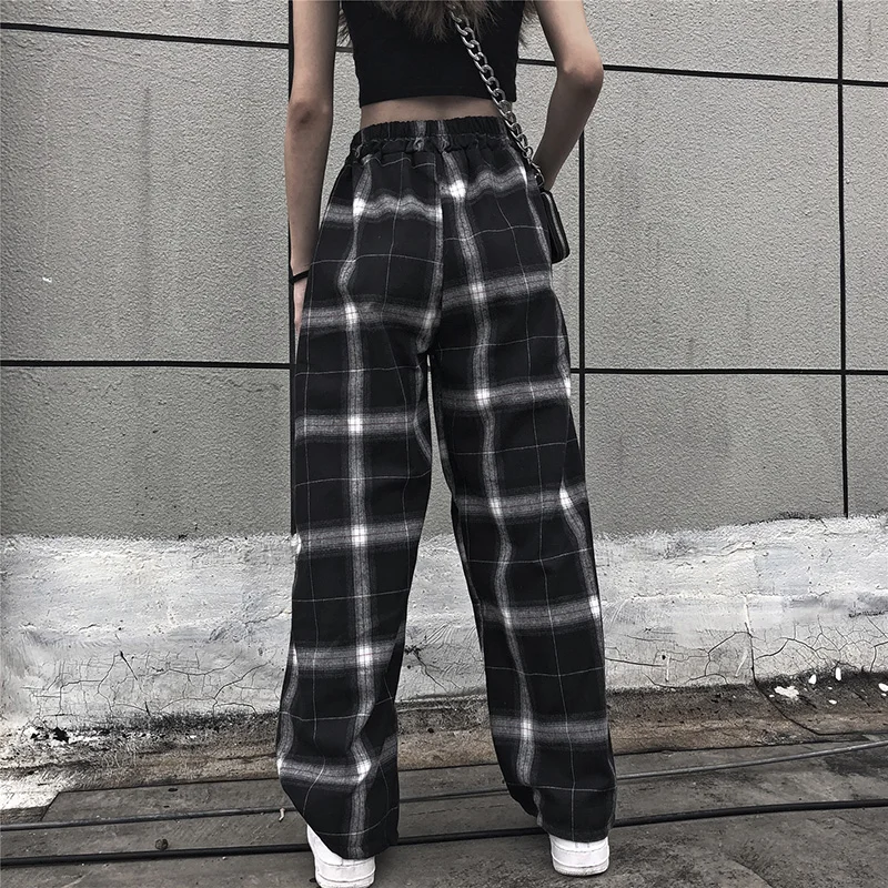 Women Plaid Elastic Waist Pants High Waist Wide Leg Pants Casual Korean Punk Jogging Gothic Clothing Pants Women
Women Plaid Elastic Waist Pants High Waist Wide Leg Pants Casual Korean Punk Jogging Gothic Clothing Pants Women