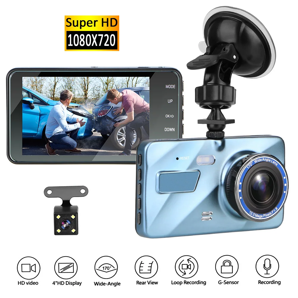

Dash Cam 3.6" HD Video Recorder Car DVR With Rear View Camera Cycle Recording Night Vision