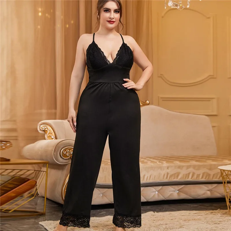 2022 Large Size Pajamas Women One-piece Trousers Suit Sexy Lace Suspenders Pyjamas Home Clothes 4XL Plus Sleepwear
2022 Large Size Pajamas Women One-piece Trousers Suit Sexy Lace Suspenders Pyjamas Home Clothes 4XL Plus Sleepwear